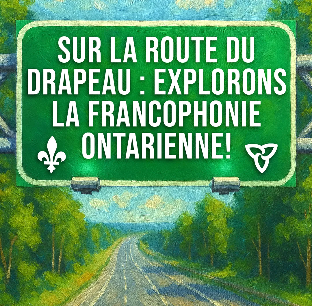 Panneau routier vert au-dessus d’une autoroute portant le titre de la rubrique. Sous l’inscription un trille et une fleur de lys.