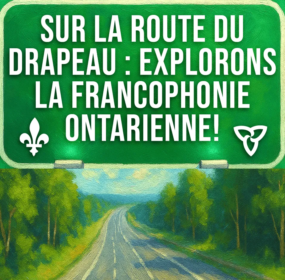 Panneau routier vert au-dessus d’une autoroute portant le titre de la rubrique. Sous l’inscription un trille et une fleur de lys.