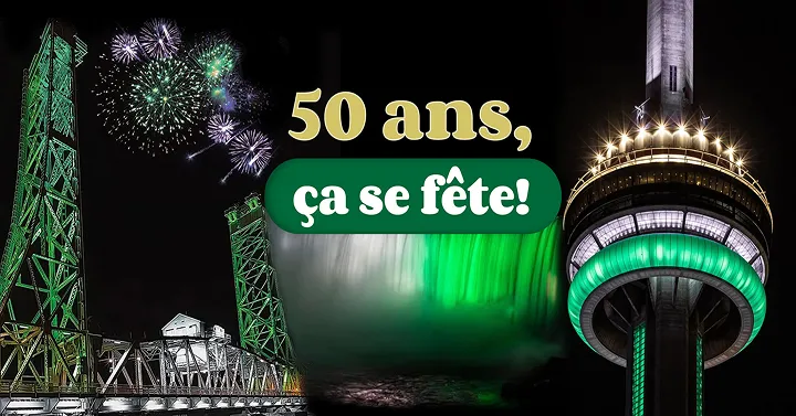 Un pont, les chutes du Niagara et la Tour CN illuminés en vert et blanc: l’Ontario célèbre 50 ans de fierté franco-ontarienne avec éclat et feux d’artifice.